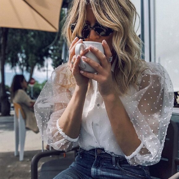 Zara Swiss Dot Organza Puff Sleeve Blouse - Picture 11 of 16